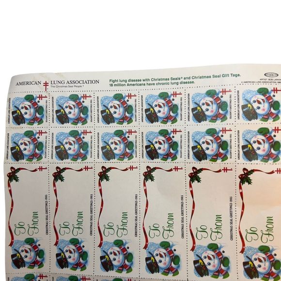 Christmas Seals AMERICAN LUNG ASSOCIATION Season’s Greetings Full Sheet 36 Seals - Picture 3 of 3